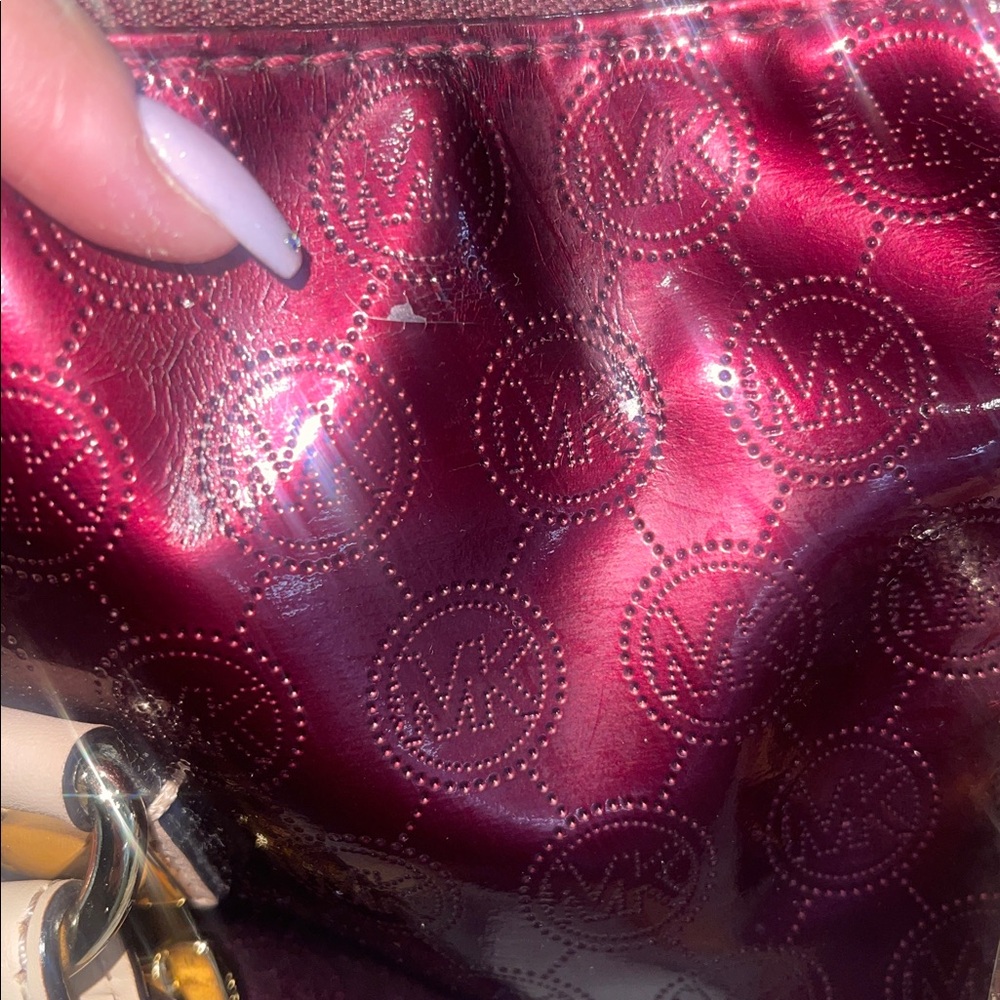 “Michael Kors” ✨ Women’s Hand Bag Purple/Burgundy Patent Leather Grayson Satchel - Picture 15 of 16